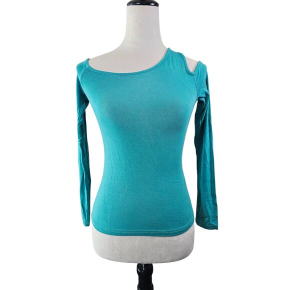 WeWoreWhat Cold Shoulder Long Sleeve Top XS Teal Green NWT - Picture 1 of 6